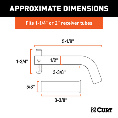 CURT 1/2" Swivel Hitch Pin with 5/8" Adapter (1-1/4" or 2" Receiver, Zinc, Packaged) - 21561