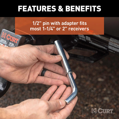CURT 1/2" Swivel Hitch Pin with 5/8" Adapter (1-1/4" or 2" Receiver, Zinc, Packaged) - 21561