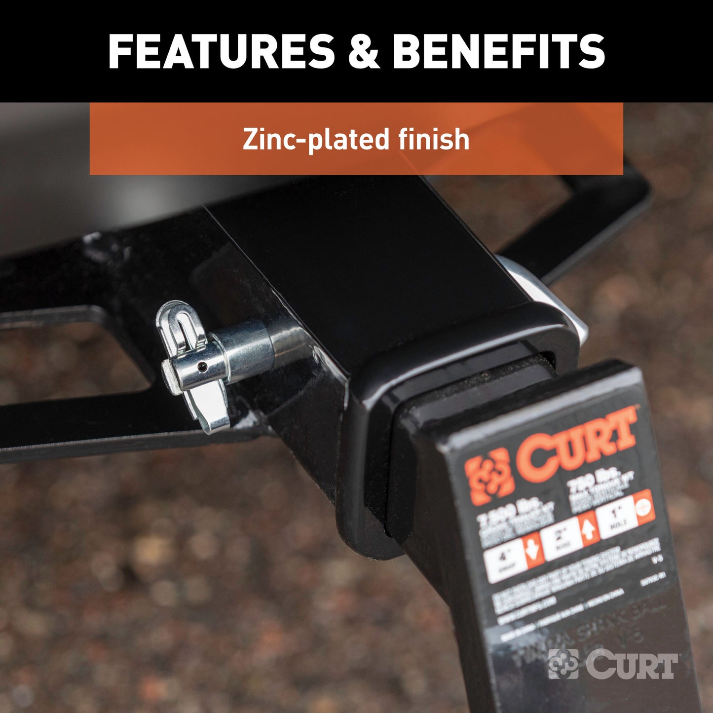 CURT 1/2" Swivel Hitch Pin with 5/8" Adapter (1-1/4" or 2" Receiver, Zinc, Packaged) - 21561
