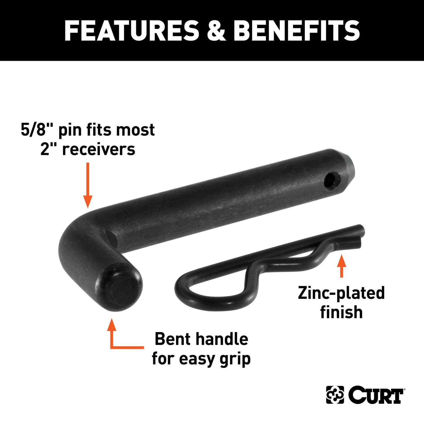 CURT 5/8" Hitch Pin (2" Receiver, Black) - 21578