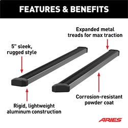ARIES SlimGrip 5-in x 88-in Black Aluminum Running Boards (No Brackets) for Chevrolet/GMC/Dodge/RAM/Ford/Nissan/Toyota (1999-2026) - 216088