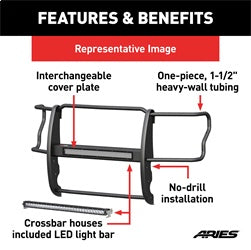 ARIES Pro Series Black Steel Grille Guard with Light Bar for Chevrolet/GMC Canyon/Colorado (2015-2022) - 2170022