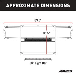 ARIES Pro Series Black Steel Grille Guard with Light Bar for Dodge/RAM 1500, 1500 Classic (2009-2024) - 2170028