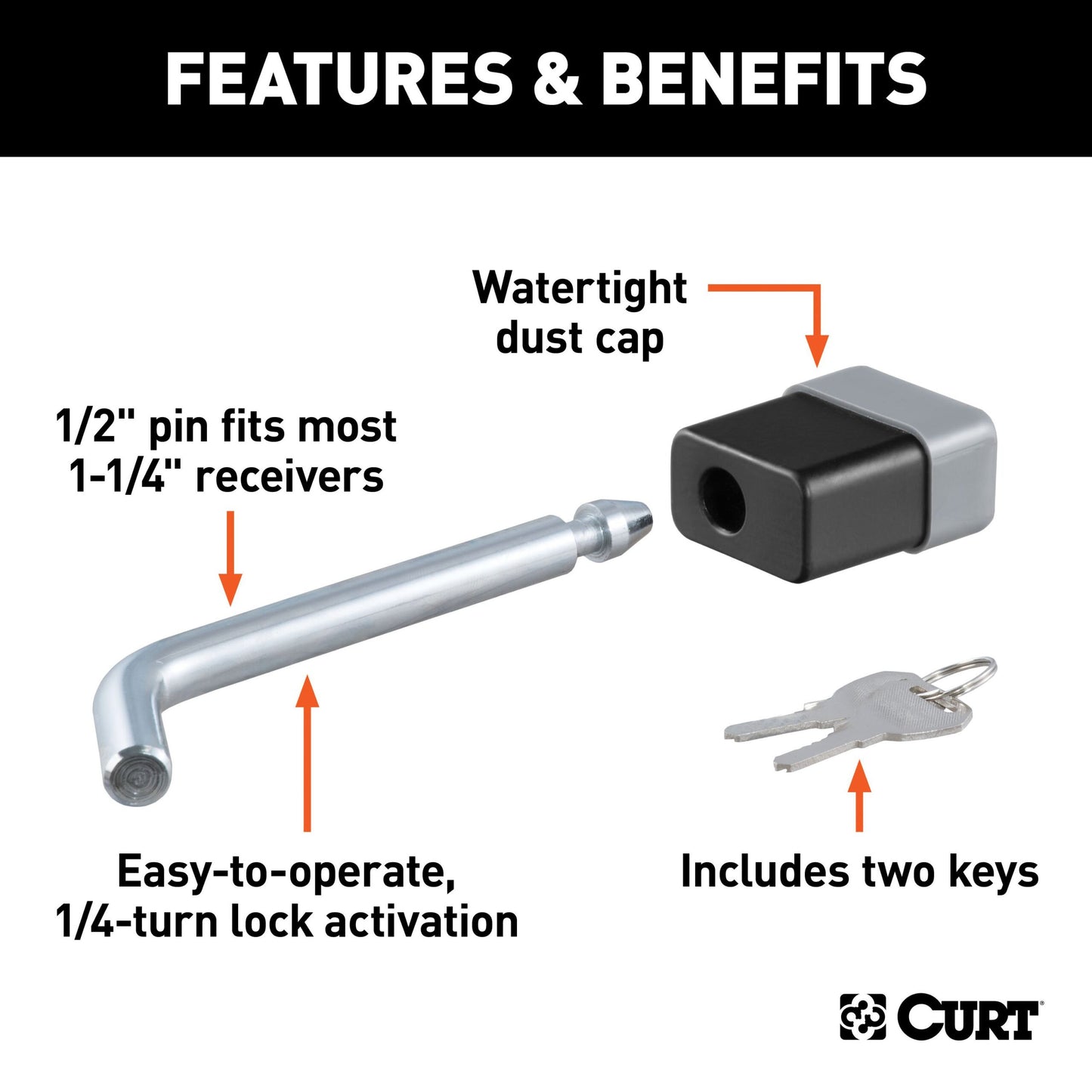 CURT 1/2" Hitch Lock (1-1/4" Receiver, Deadbolt, Chrome) - 23020