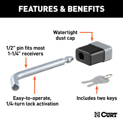 CURT 1/2" Hitch Lock (1-1/4" Receiver, Deadbolt, Chrome) - 23020