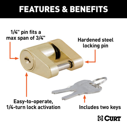 CURT Coupler Lock (1/4" Pin, 3/4" Latch Span, Padlock, Brass-Plated) - 23022