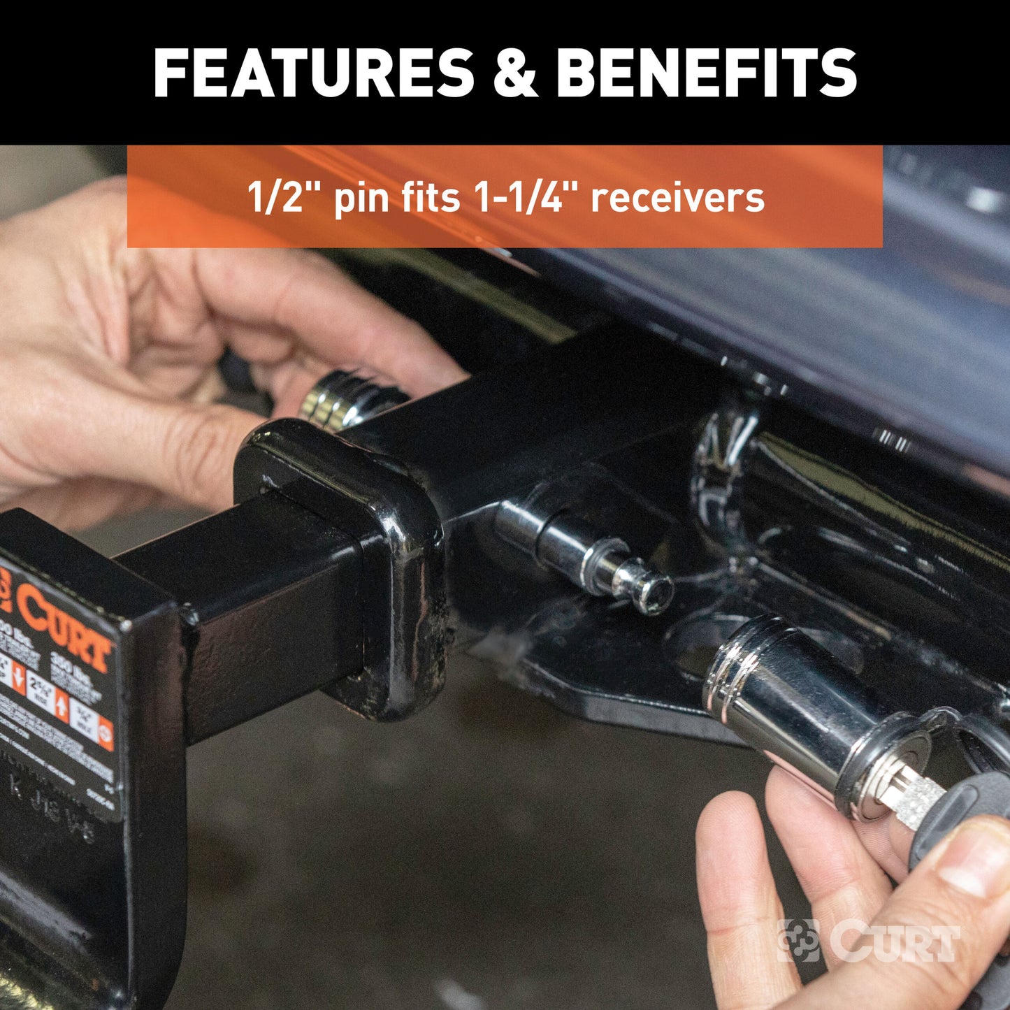 CURT 1/2" Hitch Lock (1-1/4" Receiver, Barbell, Chrome) - 23501