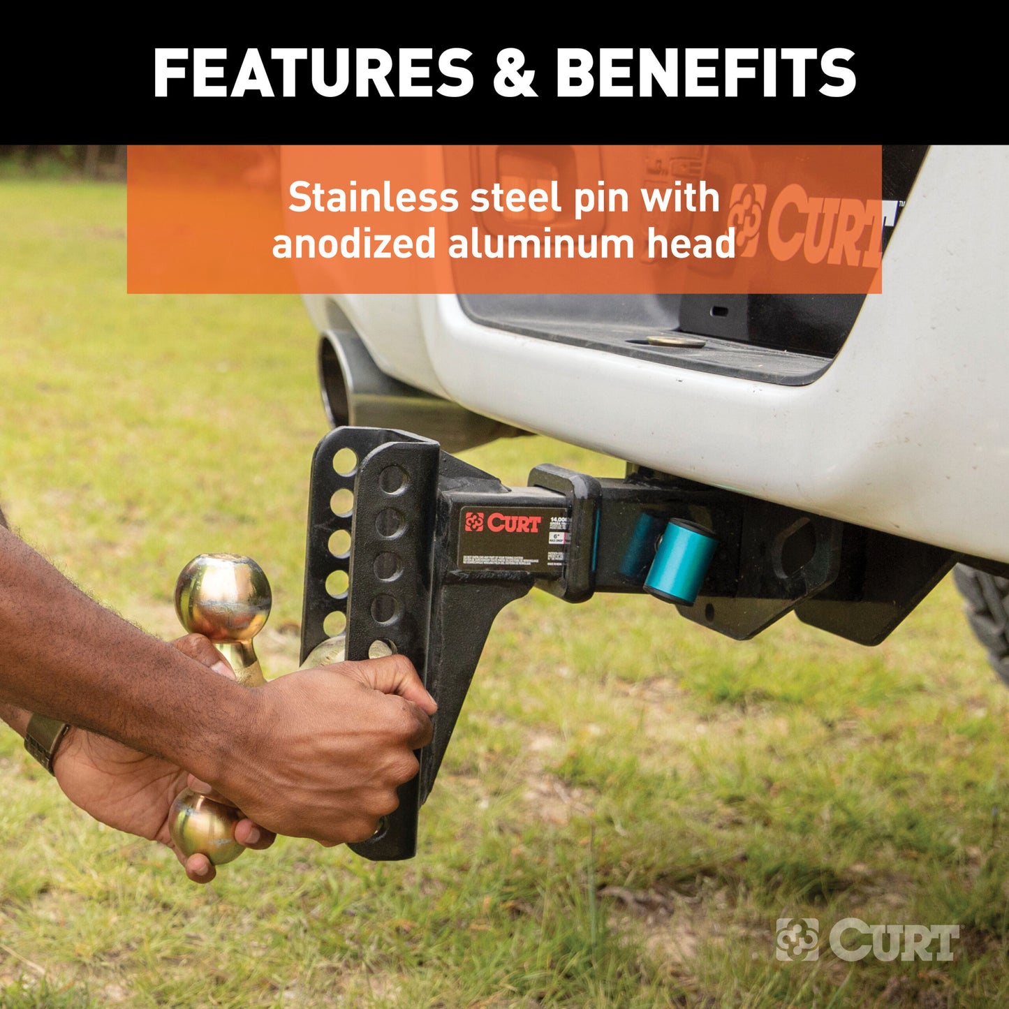 CURT 5/8" Hitch Lock (2" Receiver, Right-Angle, Stainless) - 23502