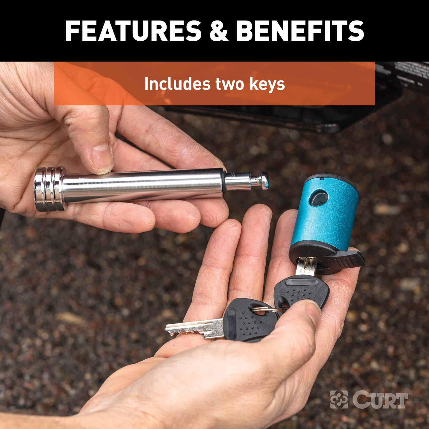 CURT 5/8" Hitch Lock (2" or 2-1/2" Receiver, Right-Angle, Chrome) - 23504