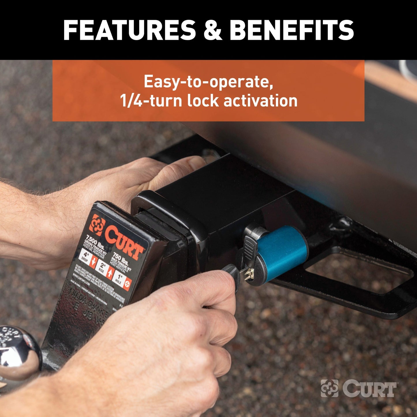 CURT Right-Angle Hitch & Coupler Lock Set (2" Receiver, 1" to 3" Latch) - 23505