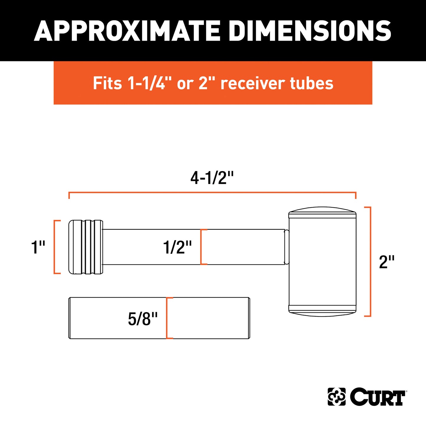 CURT 1/2" Hitch Lock with 5/8" Adapter (1-1/4" or 2" Receiver, Right-Angle, Chrome) - 23506
