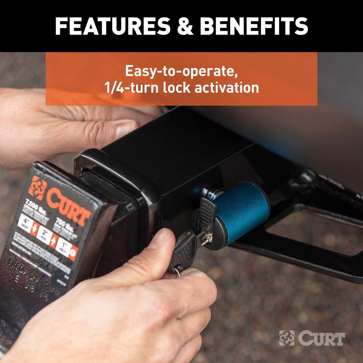 CURT 1/2" Hitch Lock with 5/8" Adapter (1-1/4" or 2" Receiver, Right-Angle, Chrome) - 23506