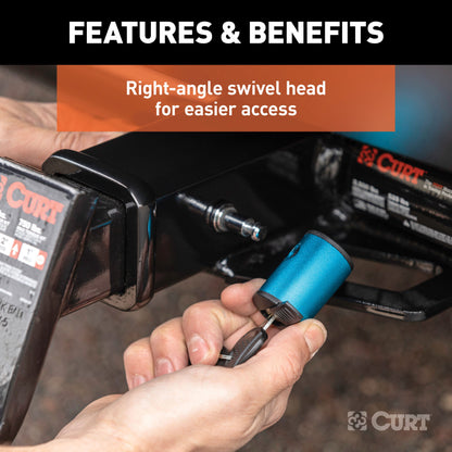 CURT 1/2" Hitch Lock with 5/8" Adapter (1-1/4" or 2" Receiver, Right-Angle, Chrome) - 23506
