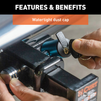 CURT 1/2" Hitch Lock with 5/8" Adapter (1-1/4" or 2" Receiver, Right-Angle, Chrome) - 23506