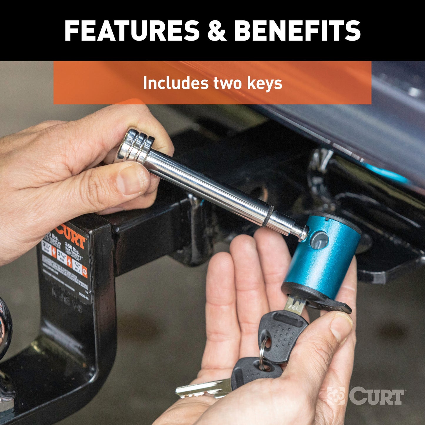 CURT 1/2" Hitch Lock with 5/8" Adapter (1-1/4" or 2" Receiver, Right-Angle, Chrome) - 23506