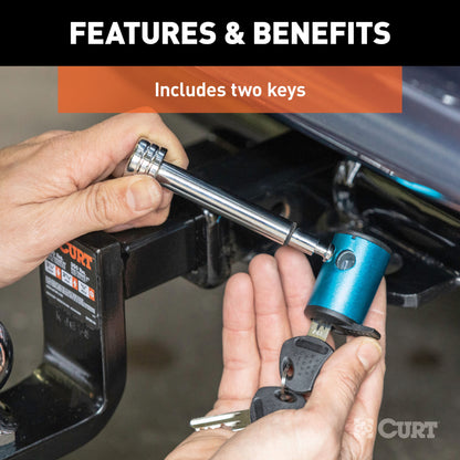 CURT 1/2" Hitch Lock with 5/8" Adapter (1-1/4" or 2" Receiver, Right-Angle, Chrome) - 23506