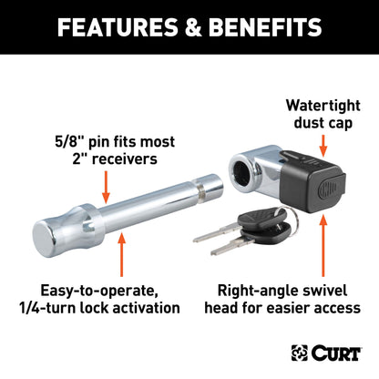CURT 5/8" Hitch Lock (2" Receiver, Right-Angle, Chrome) - 23510