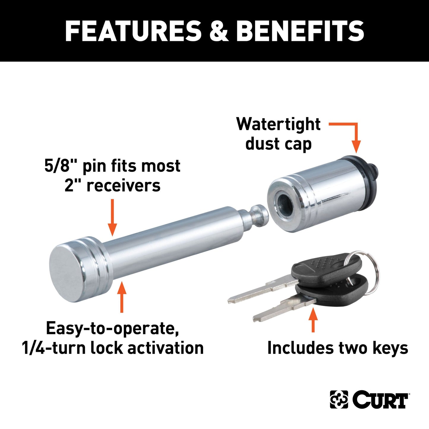 CURT 5/8" Hitch Lock (2" Receiver, Barbell, Chrome) - 23515