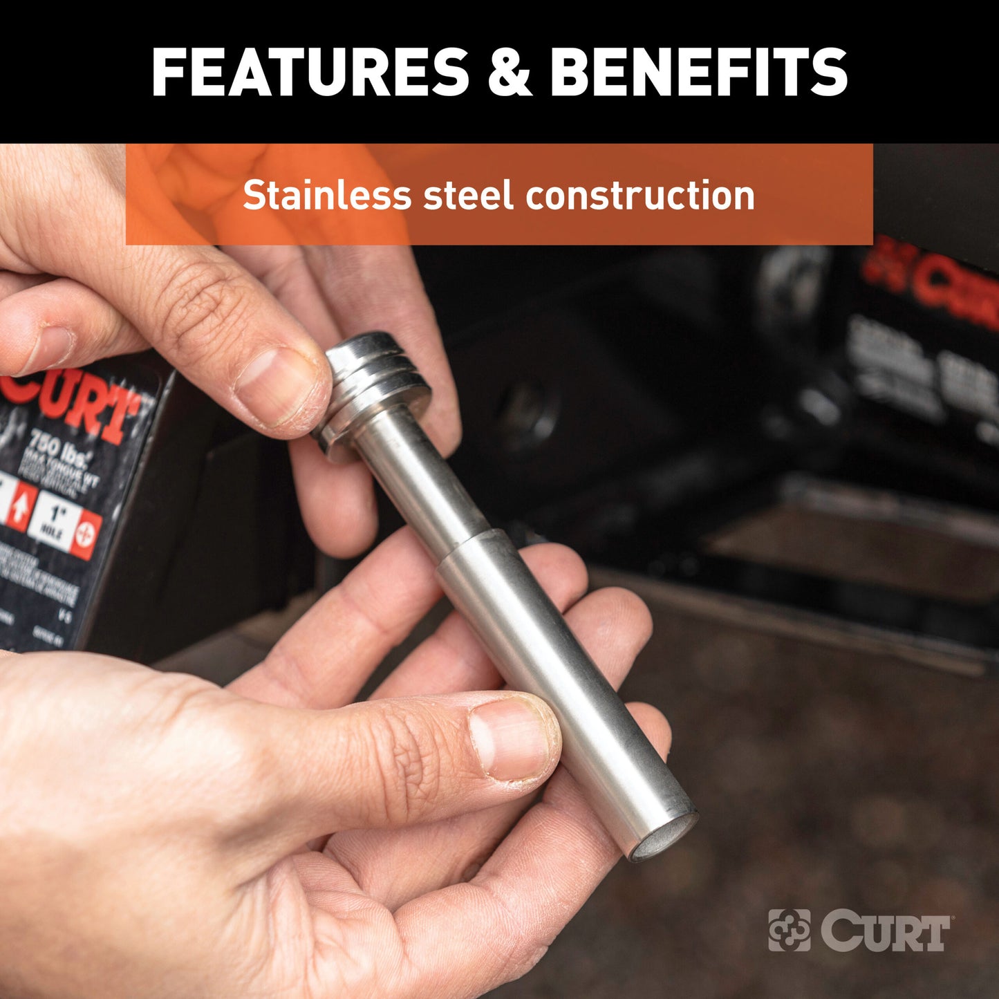 CURT 1/2" Hitch Lock with 5/8" Adapter (1-1/4" or 2" Receiver, Barbell, Stainless) - 23517