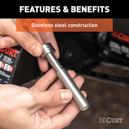 CURT 1/2" Hitch Lock with 5/8" Adapter (1-1/4" or 2" Receiver, Barbell, Stainless) - 23517