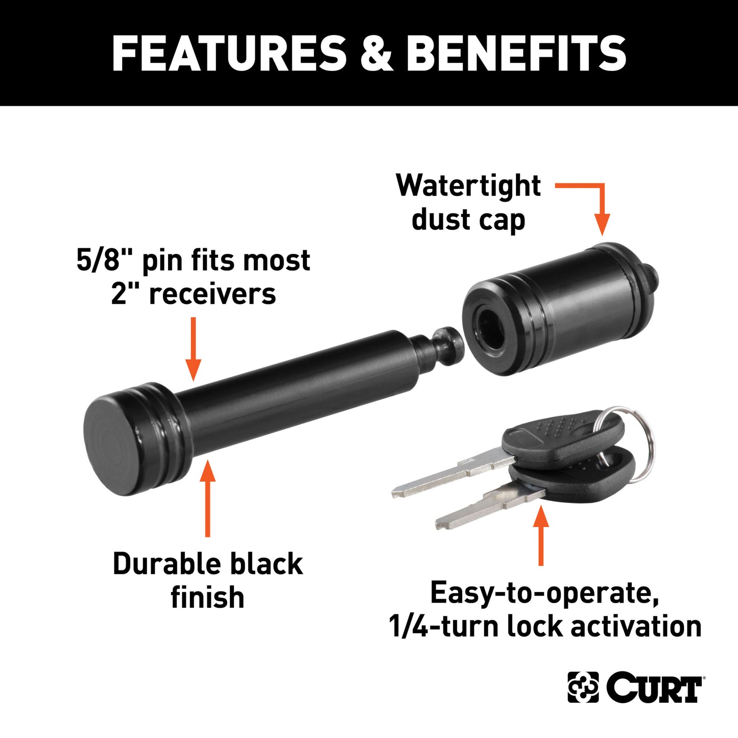 CURT 5/8" Hitch Lock (2" Receiver, Barbell, Black) - 23518