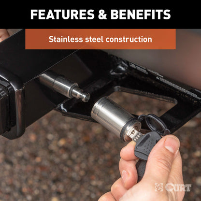 CURT 5/8" Hitch Lock (2" or 2-1/2" Receiver, Barbell, Stainless) - 23519