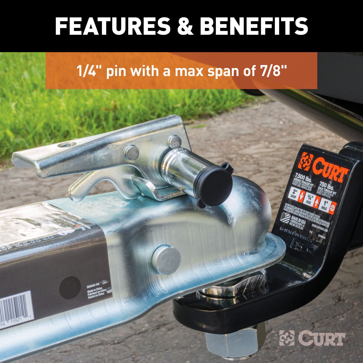 CURT Coupler Lock (1/4" Pin, 7/8" Latch Span, Barbell, Chrome) - 23520