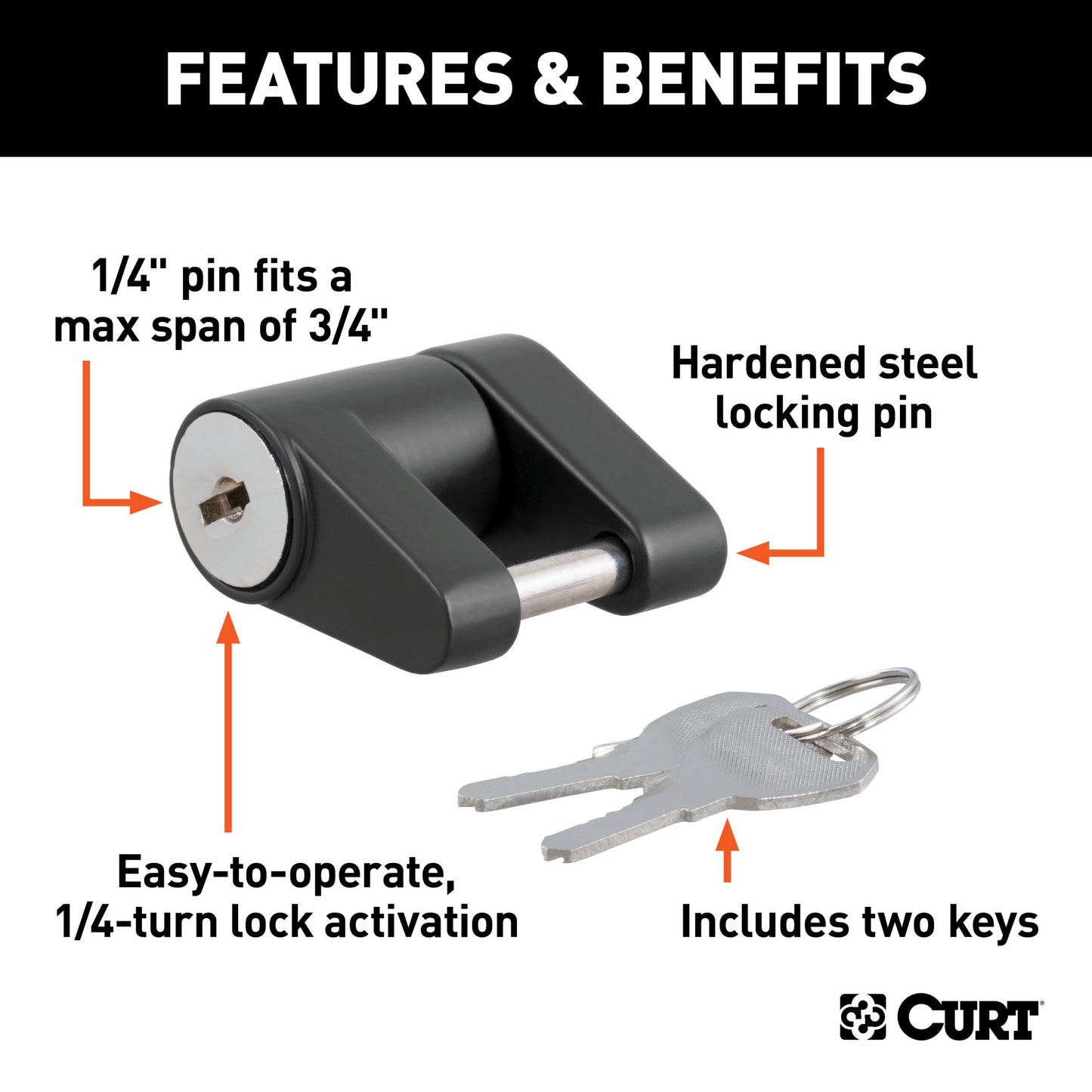 CURT Coupler Lock (1/4" Pin, 3/4" Latch Span, Padlock, Black) - 23521