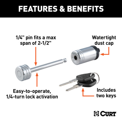 CURT Coupler Lock (1/4" Pin, 2-1/2" Latch Span, Barbell, Chrome) - 23522