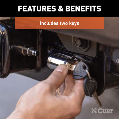 CURT 5/8" Hitch Lock (2" or 2-1/2" Receiver, Barbell, Chrome) - 23528