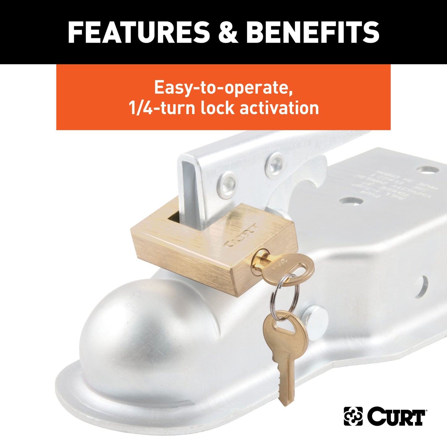CURT Coupler Lock (1/4" Pin, 3/4" Latch Span, Padlock, Solid Brass) - 23546