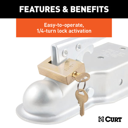 CURT Coupler Lock (1/4" Pin, 3/4" Latch Span, Padlock, Solid Brass) - 23546