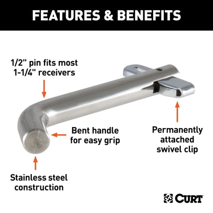 CURT 1/2" Swivel Hitch Pin (1-1/4" Receiver, Stainless, Packaged) - 23581