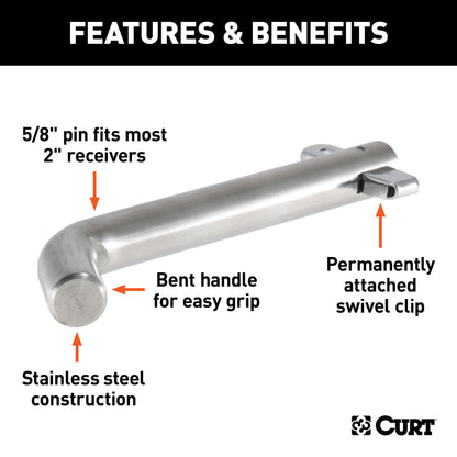 CURT 5/8" Swivel Hitch Pin (2" Receiver, Stainless, Packaged) - 23582
