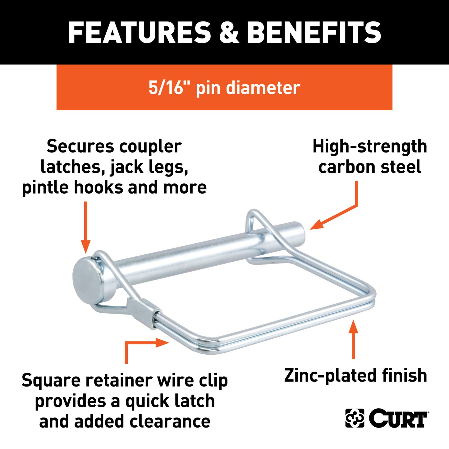 CURT 5/16" Safety Pin (3" Pin Length, Packaged) - 25011