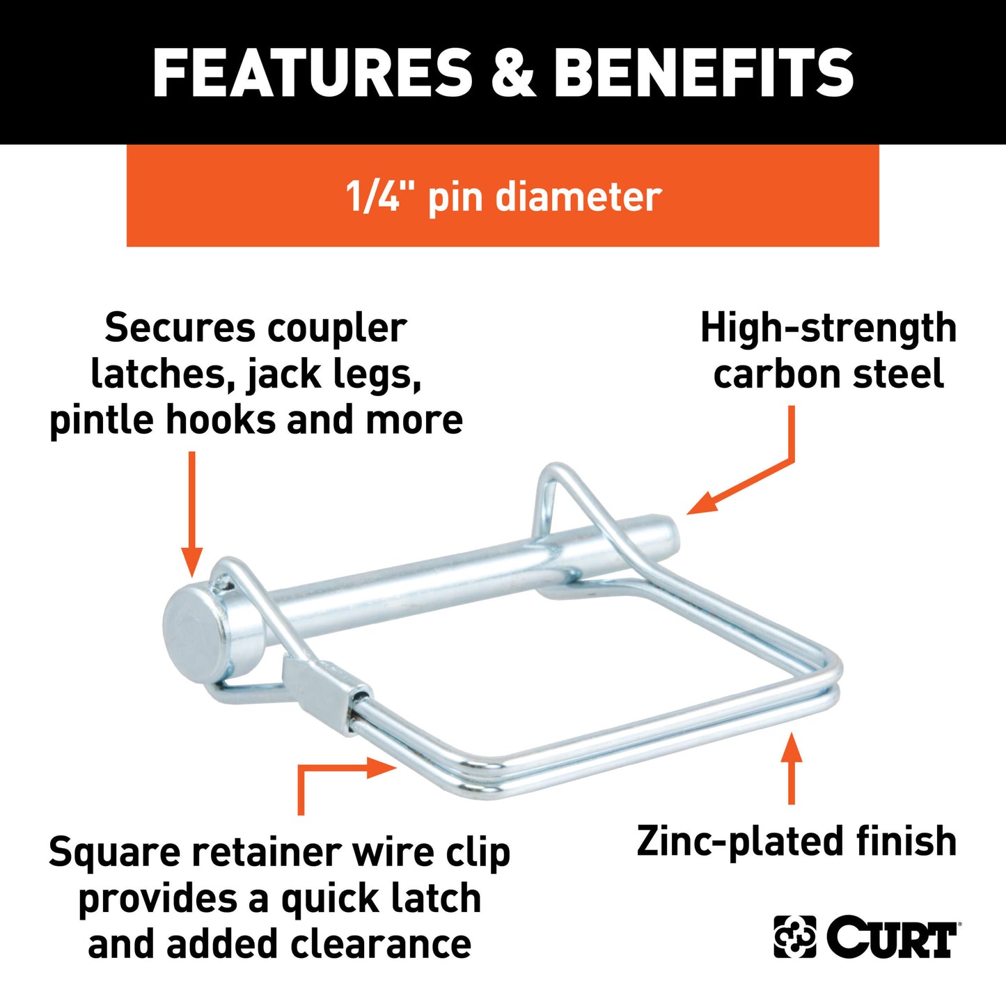 CURT 1/4" Safety Pin (2-3/4" Pin Length, Packaged) - 25081