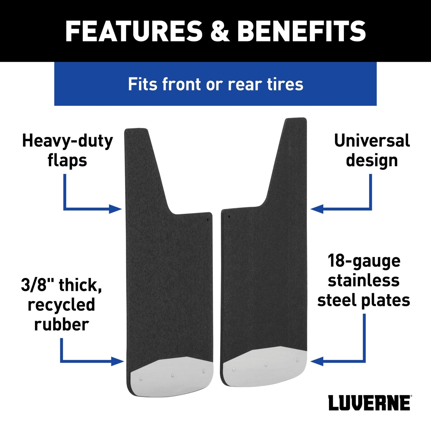Luverne Universal Front or Rear 12" x 23" Textured Rubber Mud Guards (2 Flaps)
