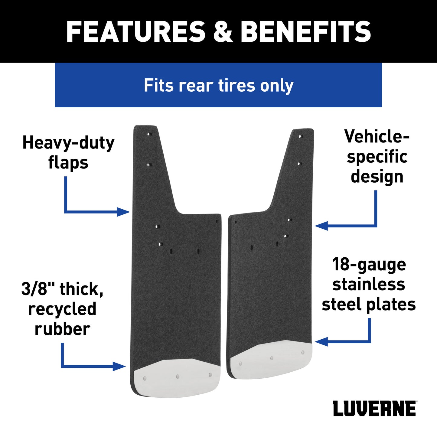 Luverne Rear 12" x 23" Rubber Mud Guards, Select Silverado, GMC Sierra HD (2 Flaps)