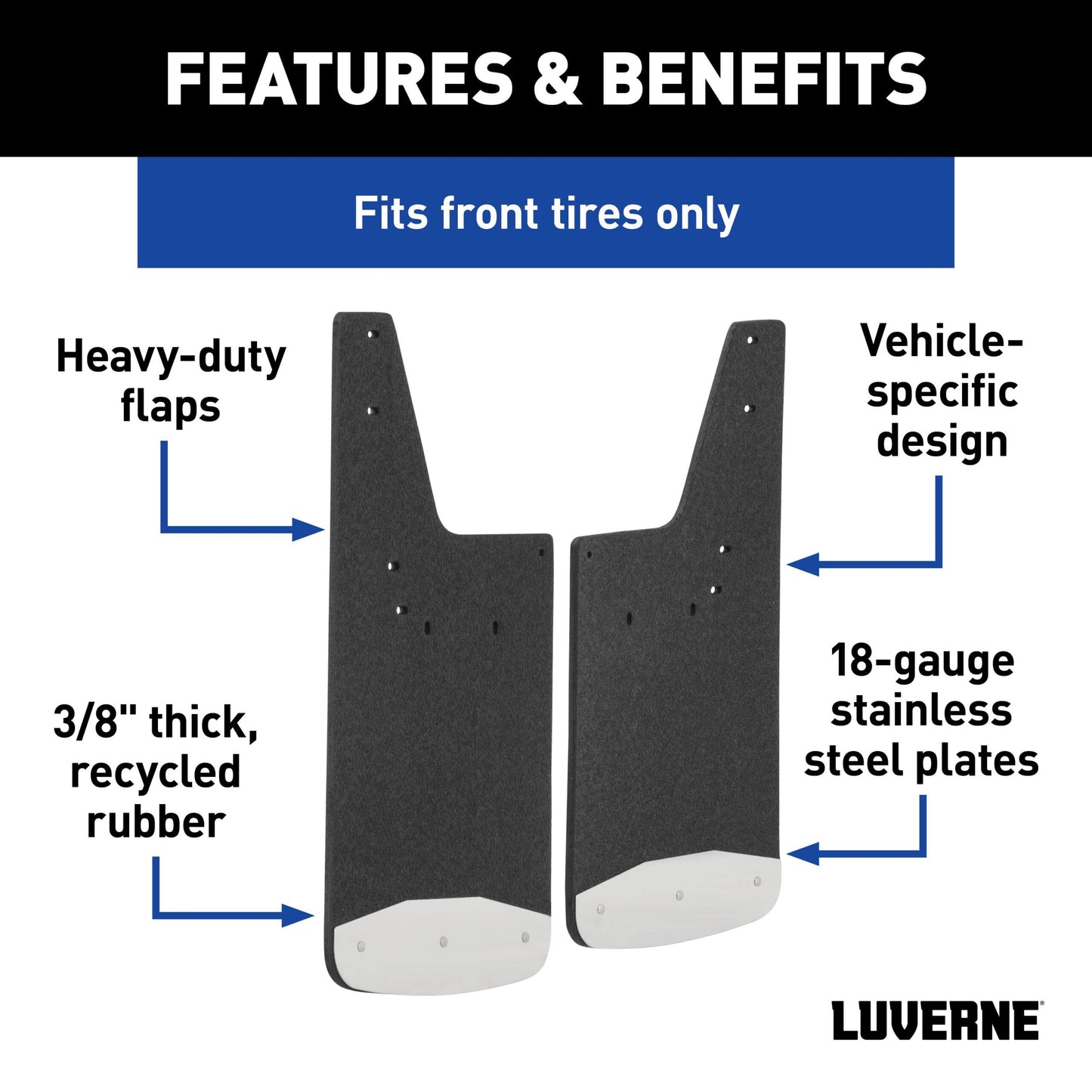 Luverne Front 12" x 20" Textured Rubber Mud Guards, Select Ford Ranger (2 Flaps)