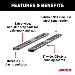 ARIES NovaTrac 6-in x 85-in Polished Stainless Steel Running Boards for Chevrolet/GMC Canyon/Colorado Crew Cab (2015-2026) - 2553002