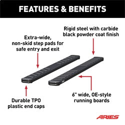 ARIES NovaTrac 6-in x 75-in Black E-Coat Steel Running Boards for Nissan Titan King Cab (2009-2018) - 2554029