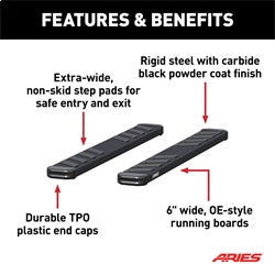 ARIES NovaTrac 6-in x 53-in Black E-Coat Steel Running Boards for Toyota Tundra Regular Cab (2007-2017) - 2554038
