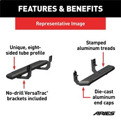 ARIES AdvantEDGE Black Aluminum 53-in Truck Running Boards for Ford F-250/F-350 Super Duty Regular Cab (1999-2016) - 2556013