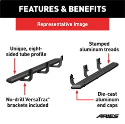 ARIES AdvantEDGE Black Aluminum 85-in Truck Running Boards for Chevrolet/GMC Canyon/Colorado Crew Cab (2015-2026) - 2556044