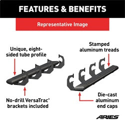 ARIES AdvantEDGE Black Aluminum 75-in Truck Running Boards for Chevrolet/GMC Sierra 1500 Limited, Silverado/Sierra 1500, 2500 HD, 3500 HD (2019-2026) - 2556051