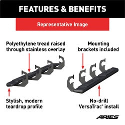 ARIES AscentStep Black Steel 5.5 x 75-in Truck Running Boards for Ford F-250/F-350 Super Duty SuperCab (1999-2016) - 2558014