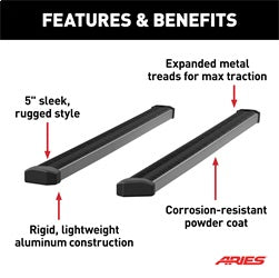 ARIES SlimGrip 5-in x 88-in Black Aluminum Running Boards for Chevrolet/GMC Silverado/Sierra 2500 HD, Silverado/Sierra 3500 HD Crew Cab (2007-2019) - 2559046