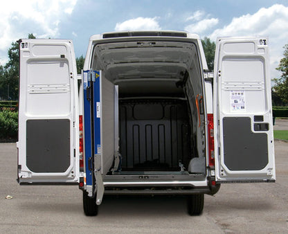 Aluminum Loading Ramp for Ford Transit Cargo Vans - Ramp Width: 37-in | Ramp Length: 108-in | Ramp Swivel: Left-hand | Ramp Platform: Perforated - 2 Section | Wheelbase: 148-in Extended | Capacity: 1,500 lbs.