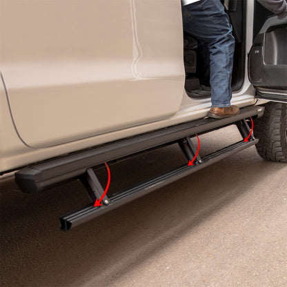 ARIES ActionTrac 83.6-in Retractable Powered Running Boards for Chevrolet/GMC Silverado/Sierra 1500, 2500 HD, 3500 HD Crew Cab (2014-2019) - 3047902