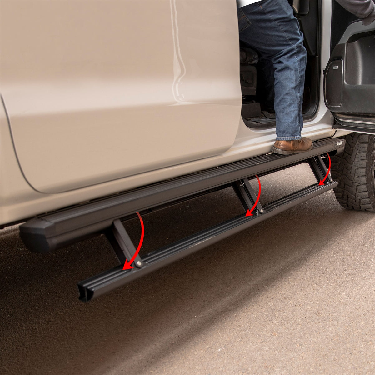ARIES ActionTrac 83.6-in Retractable Powered Running Boards for Toyota Tacoma Double Cab (2005-2023) - 3047953